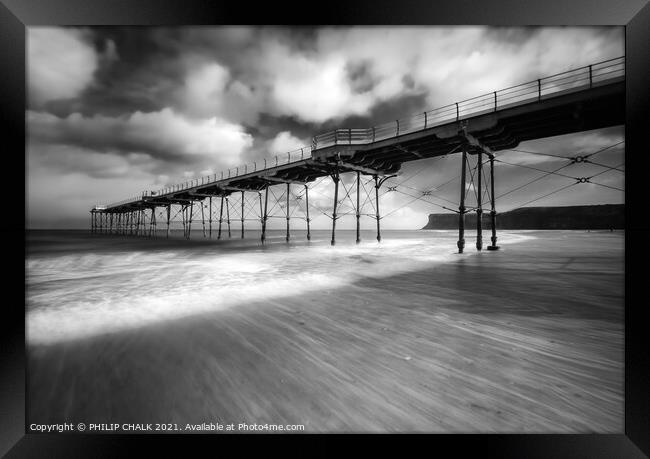 Saltburn pier on a blustery day bw 589 Framed Print by PHILIP CHALK
