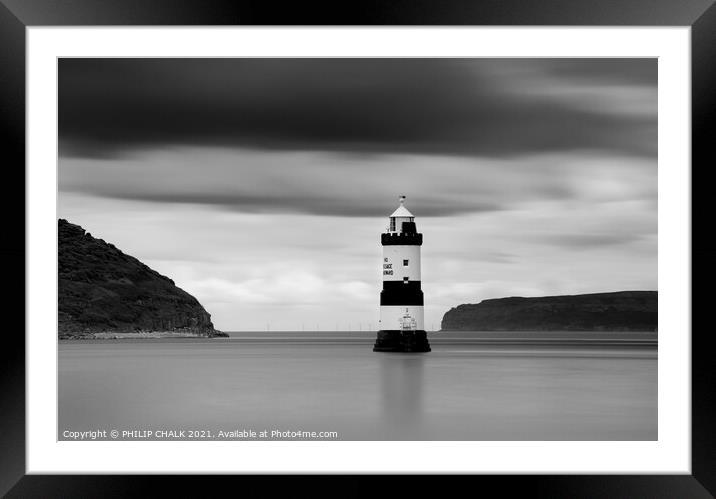 Penmon lighthouse in black and white 590 Framed Mounted Print by PHILIP CHALK