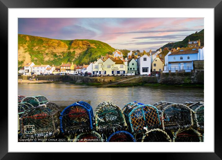 Staithes seaside town oil paint effect  637 Framed Mounted Print by PHILIP CHALK