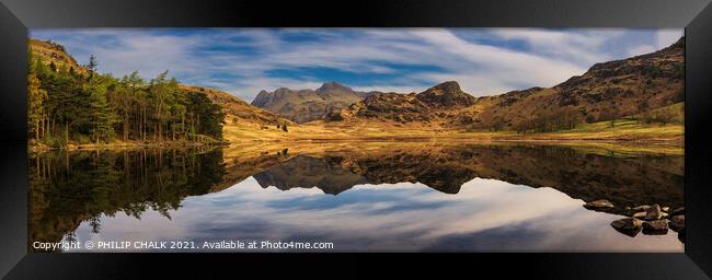 Blea tarn reflection with the langdale mountains 639 Framed Print by PHILIP CHALK