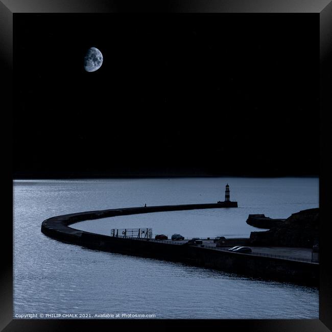 Seaham harbour by moonlight 641 Framed Print by PHILIP CHALK