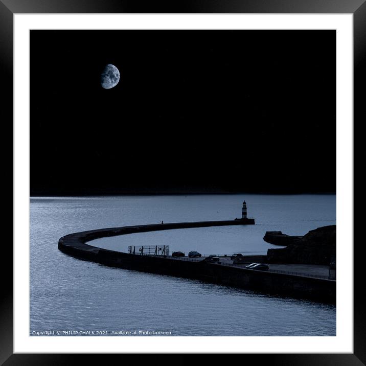 Seaham harbour by moonlight 641 Framed Mounted Print by PHILIP CHALK