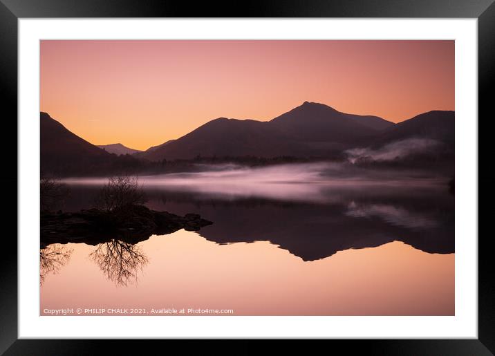 Serene Sunset Reflections on Derwent Water Framed Mounted Print by PHILIP CHALK