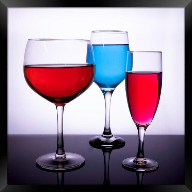 Coloured wine glasses 673  Framed Print by PHILIP CHALK