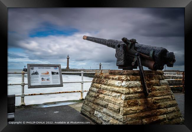 Whitby battery gun and pier 702 Framed Print by PHILIP CHALK
