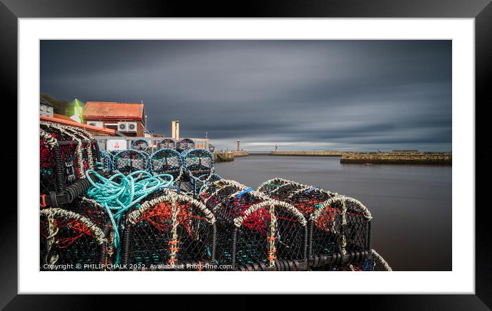 Whitby print  harbour and lobster pots 703 Framed Mounted Print by PHILIP CHALK