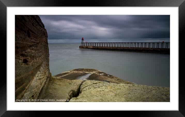 Whitby pier lookout south pier 705 Framed Mounted Print by PHILIP CHALK