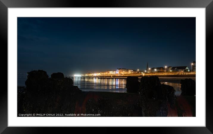 Bridlington beach and sea front by night 712 Framed Mounted Print by PHILIP CHALK
