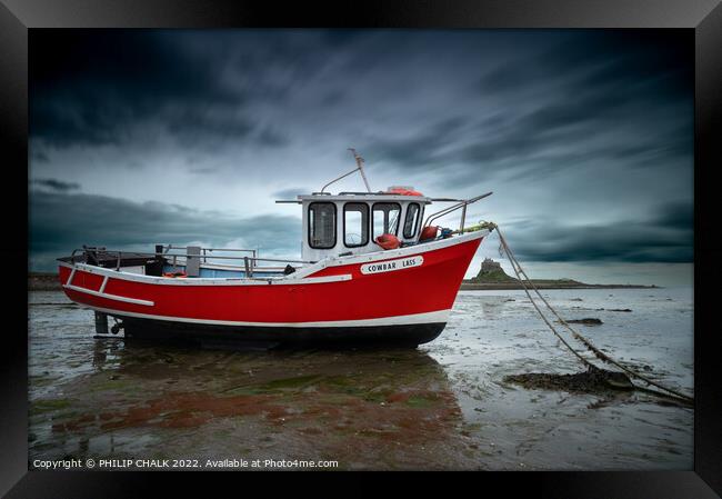 Holy island and the fishing boat 732  Framed Print by PHILIP CHALK