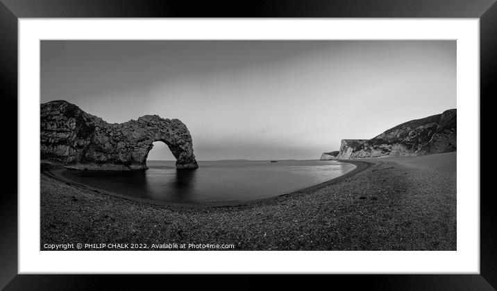 Durdle door on the Dorset coast black and white  746 Framed Mounted Print by PHILIP CHALK