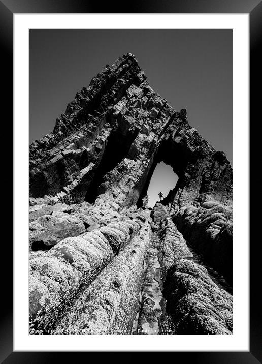 Black church rock bw 752 Devon coast  Framed Mounted Print by PHILIP CHALK