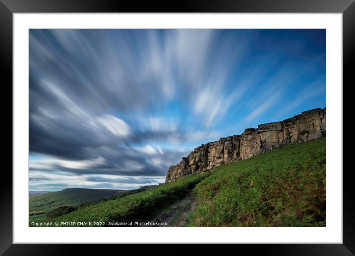 Stanage edge and wild clouds 820  Framed Mounted Print by PHILIP CHALK