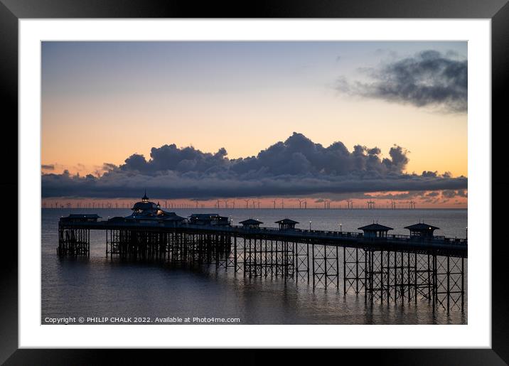 Sunrise with wind farm and Landudno pier 826  Framed Mounted Print by PHILIP CHALK
