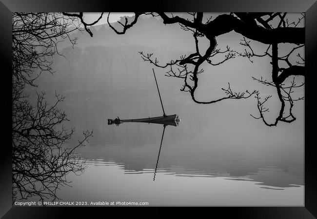 Sinking boat on Coniston water in black and white  858 Framed Print by PHILIP CHALK