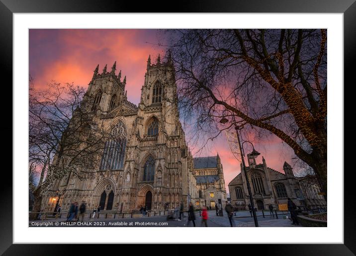 York minster dramatic sunset sky 862 Framed Mounted Print by PHILIP CHALK