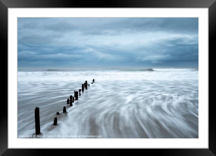 Sands end groynes close to  Whitby and white water 877 Framed Mounted Print by PHILIP CHALK