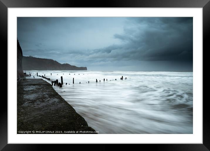 Stormy seas at Sands end Whitby 879 Framed Mounted Print by PHILIP CHALK