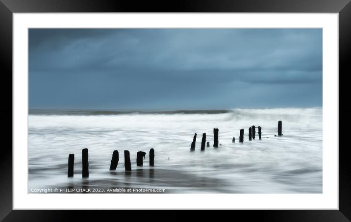 Sandsend groynes on the Whitby coast. 929  Framed Mounted Print by PHILIP CHALK