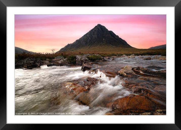 Buachaille etive mor sunset over the river Coupall 992 Framed Mounted Print by PHILIP CHALK