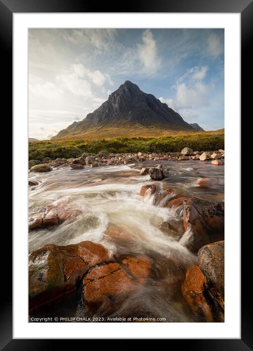 Buachaille etive mor  from the river Coupall 993 Framed Mounted Print by PHILIP CHALK