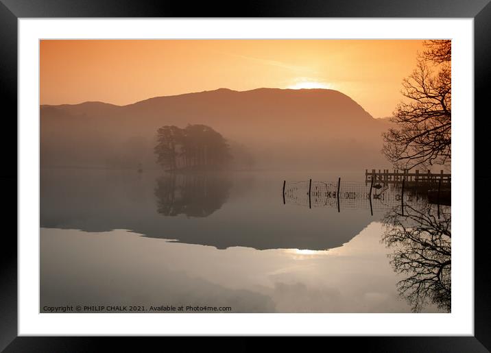 lake jetty Coniston water Sunrise mist 14  Framed Mounted Print by PHILIP CHALK