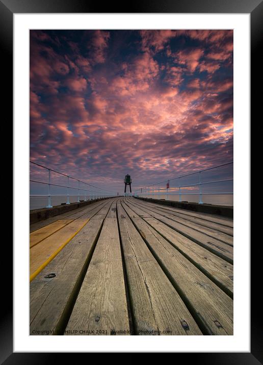 Whitby pier sunrise on the Yorkshire east coast Framed Mounted Print by PHILIP CHALK