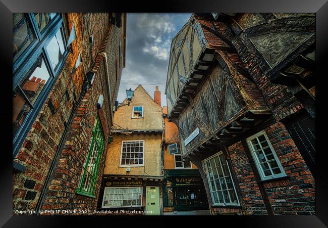 The iconic Little Shambles street in York 26 Framed Print by PHILIP CHALK
