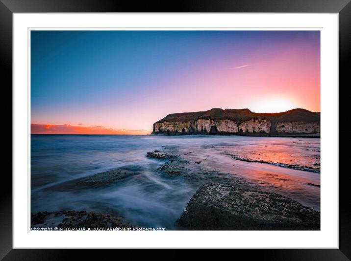 Sunrise at Thorwick bay Flamborough on the east co Framed Mounted Print by PHILIP CHALK