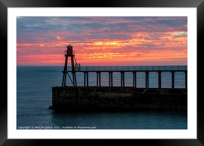 Whitby pier summer solstice sunrise 47 Framed Mounted Print by PHILIP CHALK