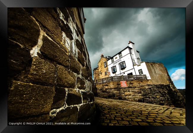 Robin Hoods Bay with a storm brewing 52 Framed Print by PHILIP CHALK