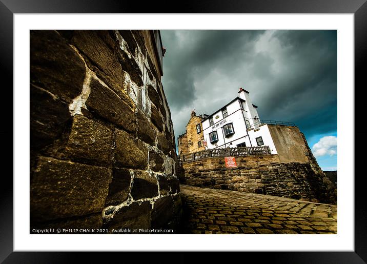 Robin Hoods Bay with a storm brewing 52 Framed Mounted Print by PHILIP CHALK