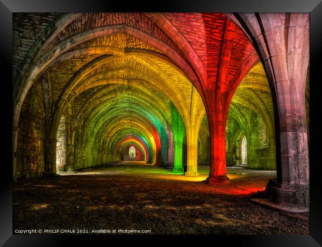 Fountains Abbey with lighting on 59 Framed Print by PHILIP CHALK