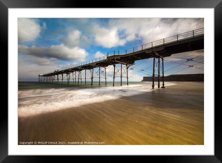 Saltburn pier on a sunny day North riding of Yorks Framed Mounted Print by PHILIP CHALK