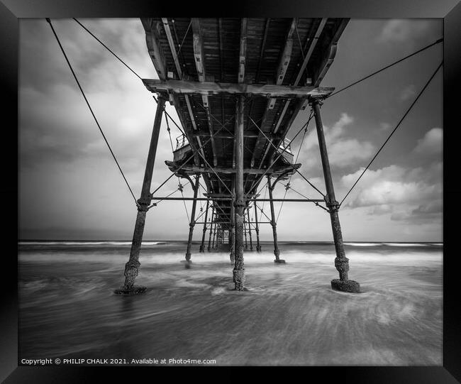 Saltburn by the sea Pier black and white 92 Framed Print by PHILIP CHALK