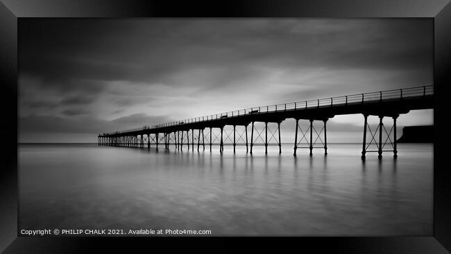 Saltburn pier in black and white  Framed Print by PHILIP CHALK