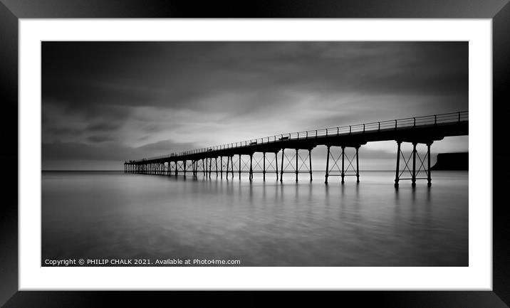 Saltburn pier in black and white  Framed Mounted Print by PHILIP CHALK