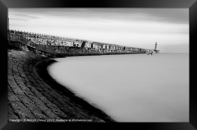 Tynemouth pier surreal black and white 130 Framed Print by PHILIP CHALK