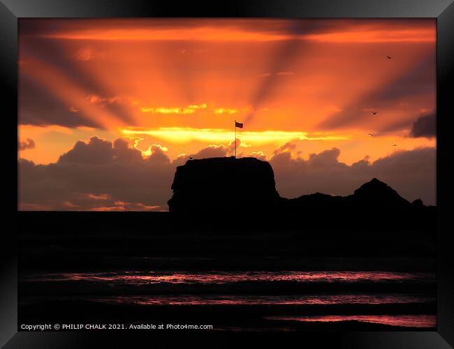 Proper sunset on Perranporth beach Cornwall 141  Framed Print by PHILIP CHALK