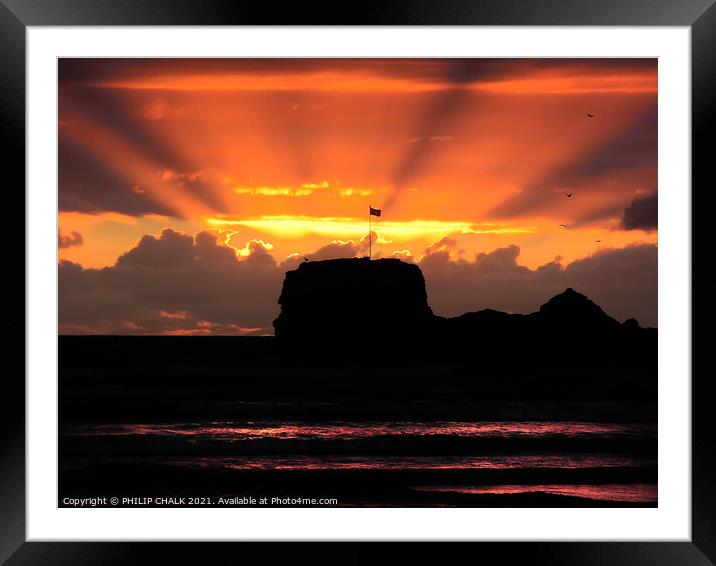 Proper sunset on Perranporth beach Cornwall 141  Framed Mounted Print by PHILIP CHALK