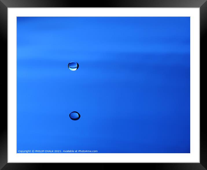 Single drop of blue water droplet  Framed Mounted Print by PHILIP CHALK