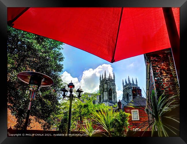 view from a beer garden of York Minster 188 Framed Print by PHILIP CHALK