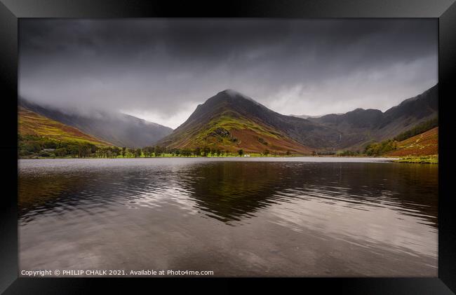 Buttermere with Fleetwith pike on a misty autumnal day 189 Framed Print by PHILIP CHALK