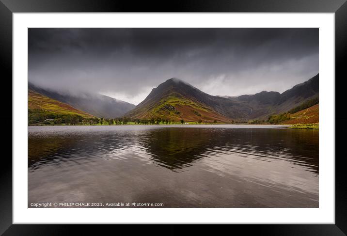 Buttermere with Fleetwith pike on a misty autumnal day 189 Framed Mounted Print by PHILIP CHALK