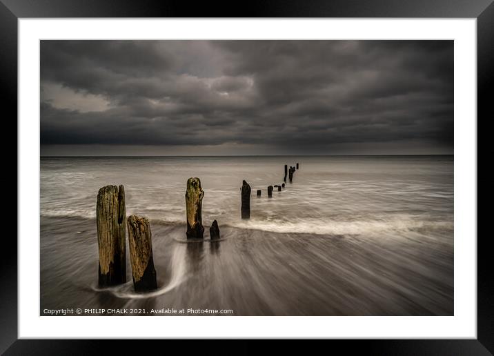 Sands end groins on a stormy day near Whitby 192 Framed Mounted Print by PHILIP CHALK