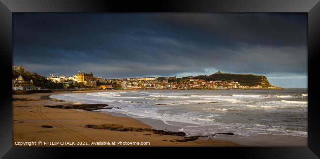 Scarborough panoramic sea front on a stormy day 20 Framed Print by PHILIP CHALK