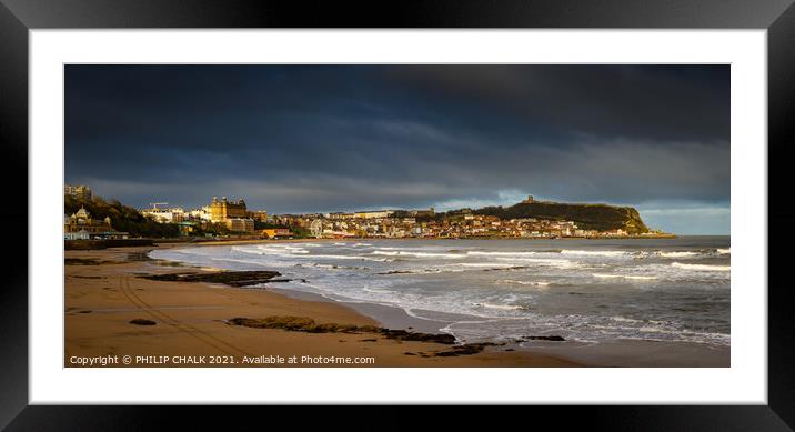 Scarborough panoramic sea front on a stormy day 20 Framed Mounted Print by PHILIP CHALK