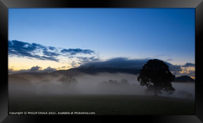 Misty meadow in the lake district near cockermouth Cumbria 227 Framed Print by PHILIP CHALK