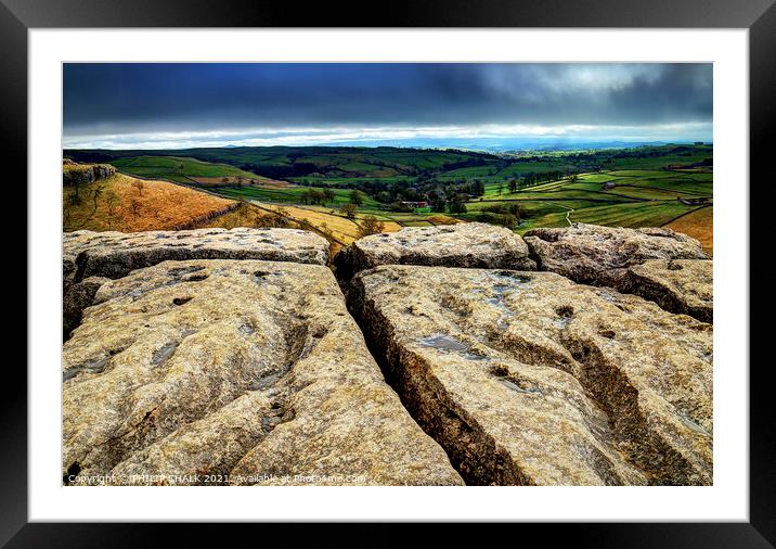 View from the top of Malham cove 229  Framed Mounted Print by PHILIP CHALK