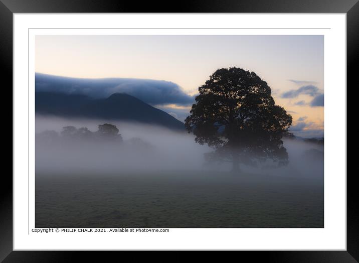 Misty meadow in the lake district (Cumbria) Framed Mounted Print by PHILIP CHALK