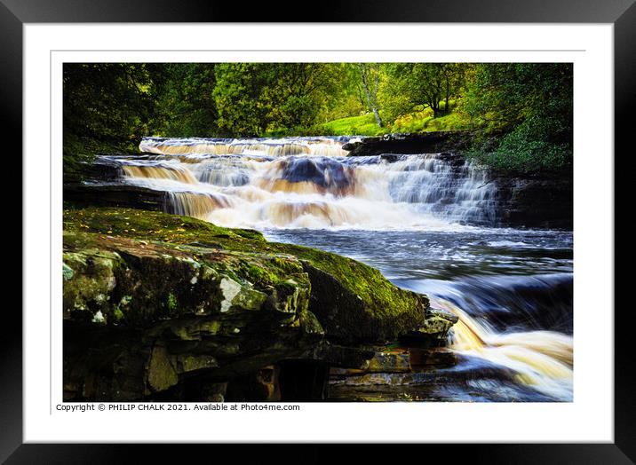 High Kidson force waterfall in the Yorkshire dales.  Framed Mounted Print by PHILIP CHALK